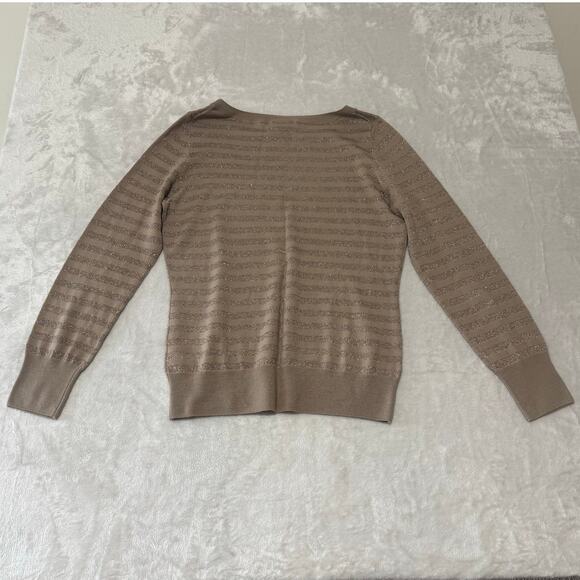 Talbots Women's Pure Italian Merino Wool Lightweight Metallic Sweater‎ L Brown - Picture 2 of 8